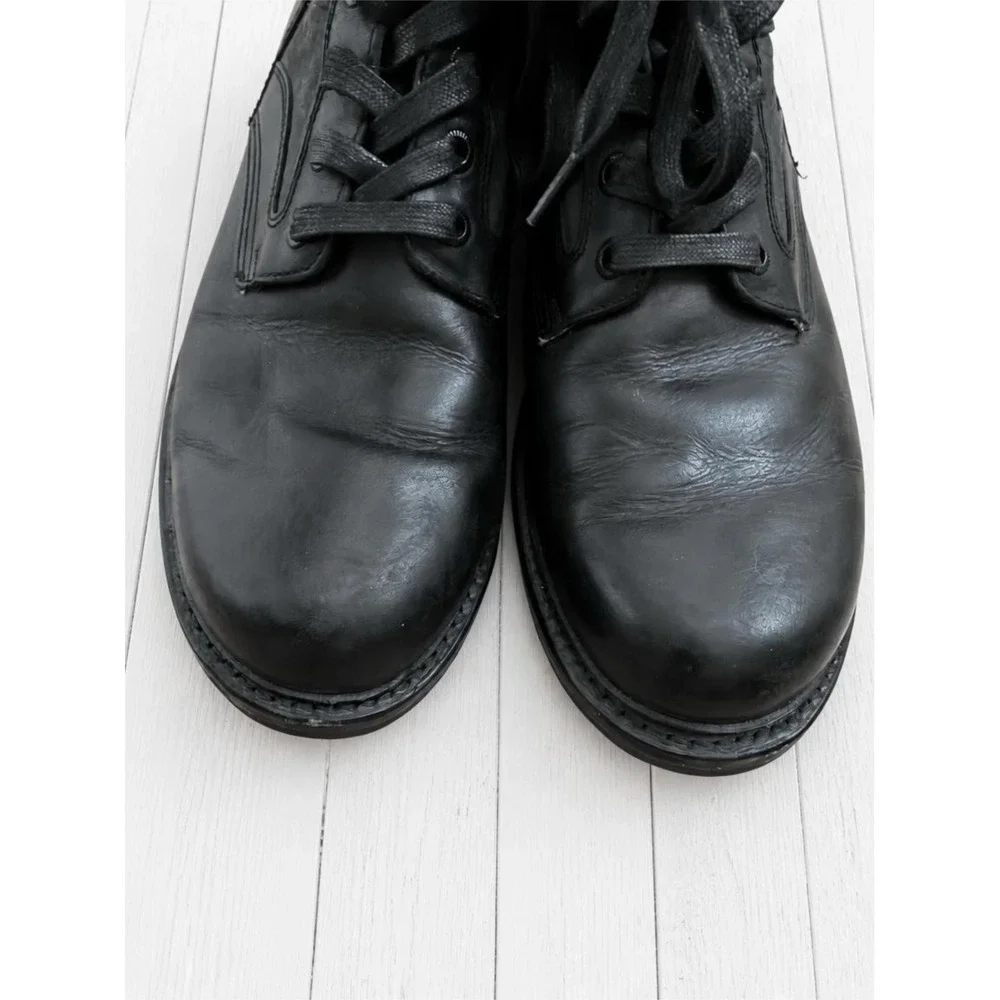 Frye Warren Combat Boots Mens 8.5 D Black Leather Canvas Mixed Media Lug Sole